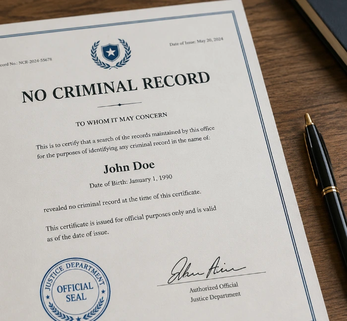Certified translation of certificate of no criminal record in Canada